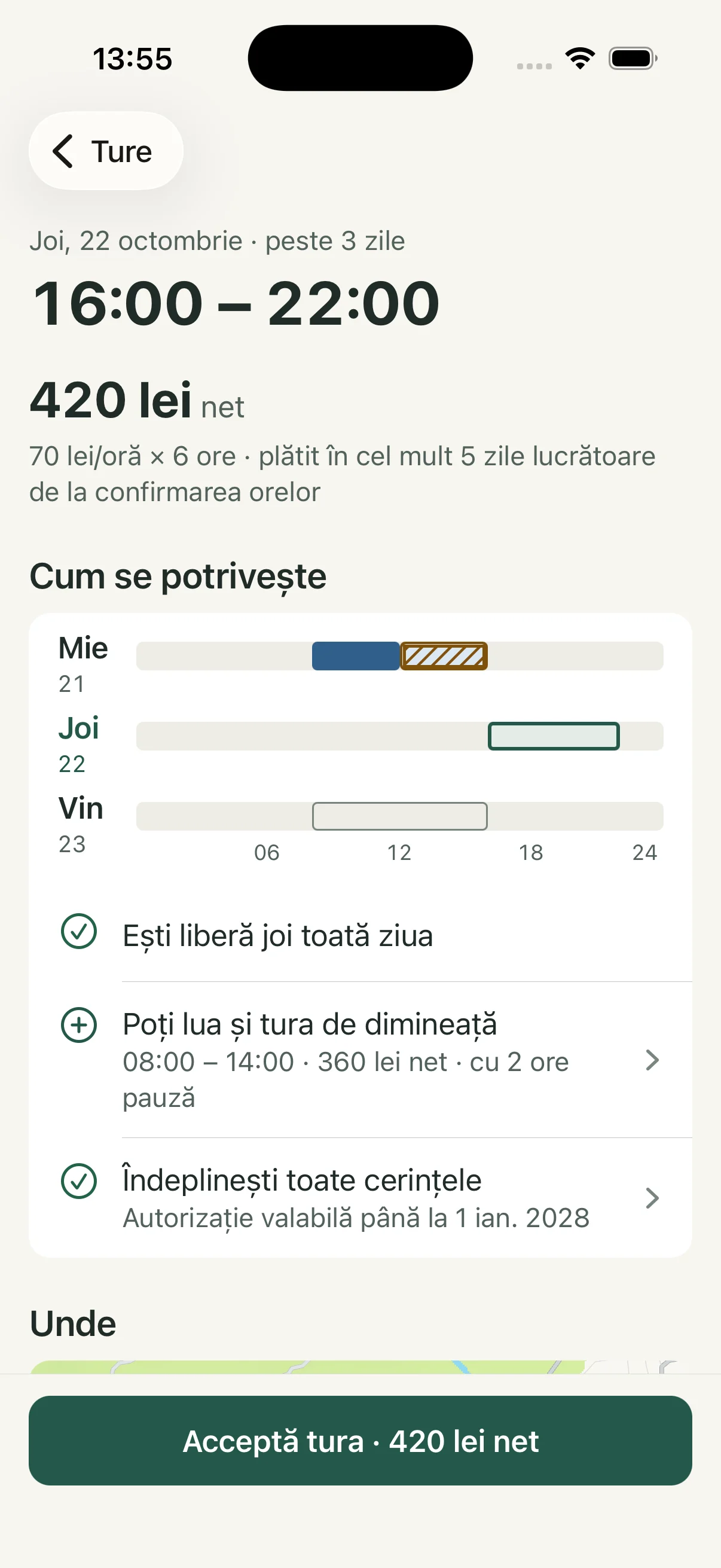 Oferta de joi, 16:00 – 22:00: 420 lei net și axa Cum se potrivește pentru trei zile.