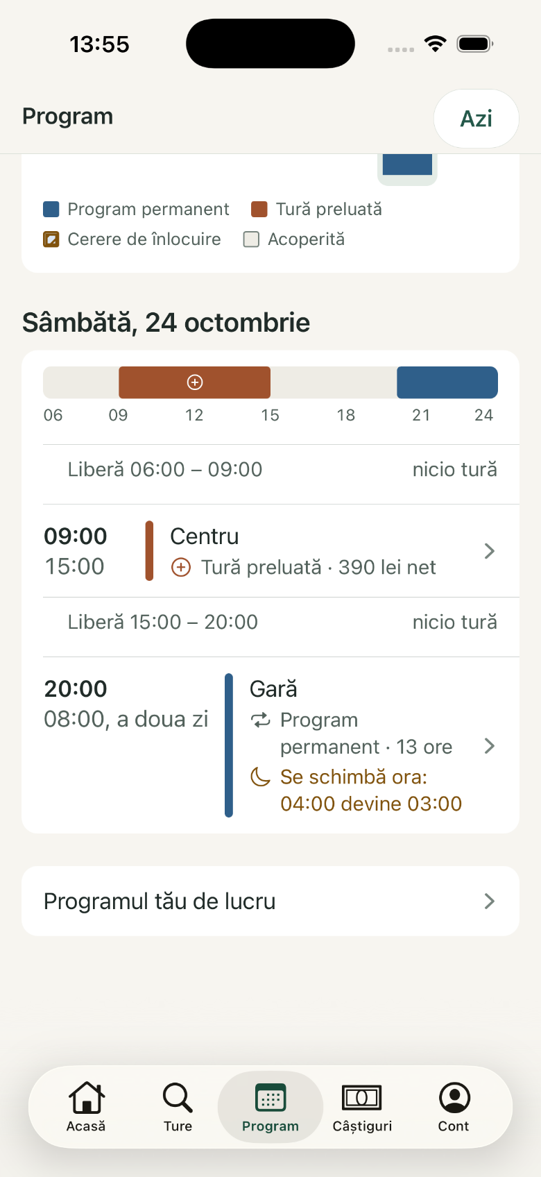 Program: 1. Agenda zilei; 2. Liberă 15:00 – 20:00; 3. Programul tău de lucru