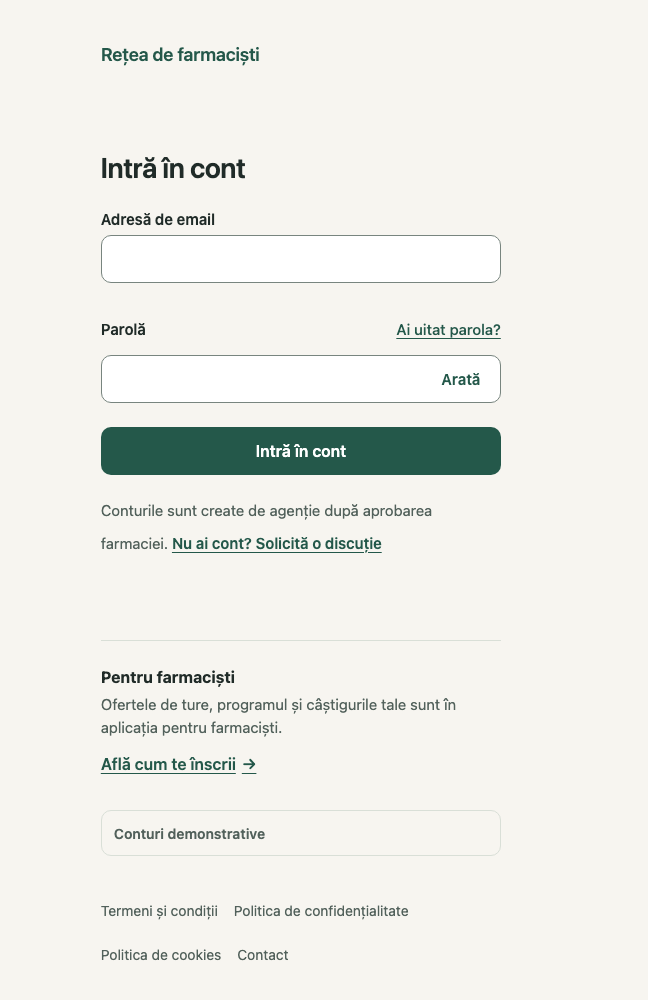 Intră în cont: 1. Adresă de email; 2. Parolă; 3. Intră în cont; 4. Ai uitat parola?