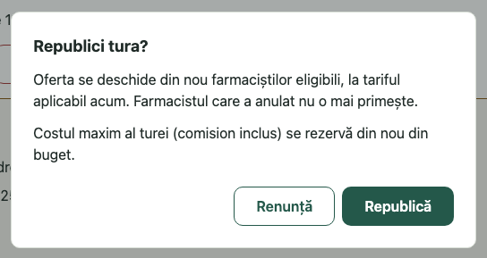 Republici tura?: 1. Republici tura?; 2. Oferta se deschide din nou; 3. Costul maxim se rezervă din nou; 4. Republică